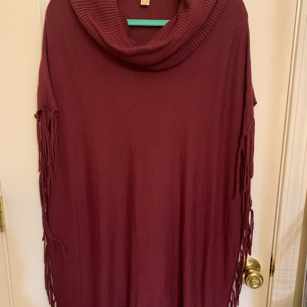 Michael Kors Burgundy Cowl Neck Sweater with Fringe